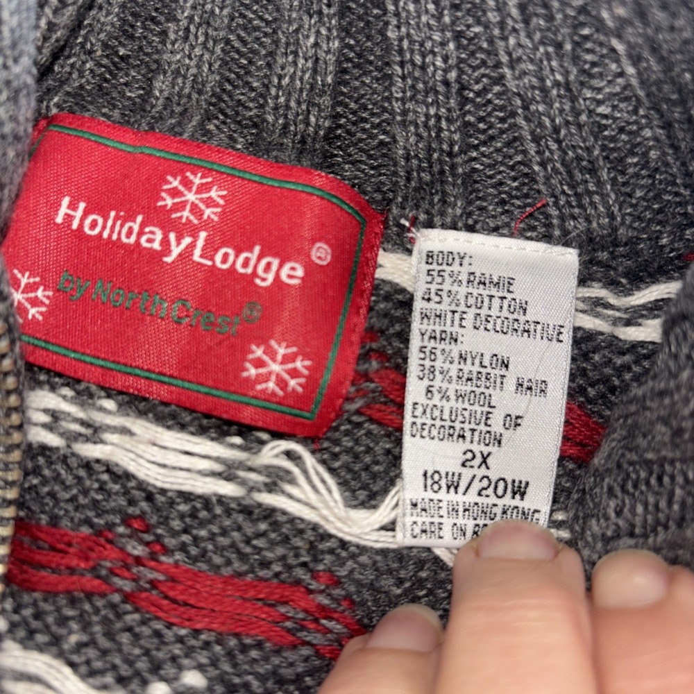 VTG North Crest Women's Gray Sweater Cardigan Full Zip Snowflake Holiday 2XL - Picture 8 of 8